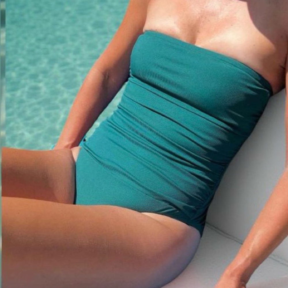 Shade & Shore women’s green bandeau swimsuit  XS (0-2) removable strap